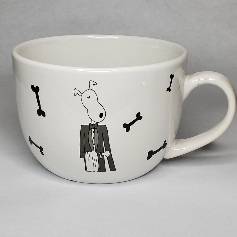 Chadwick, Black and White, Dog Butler with Bones Oversized Coffee Mug.